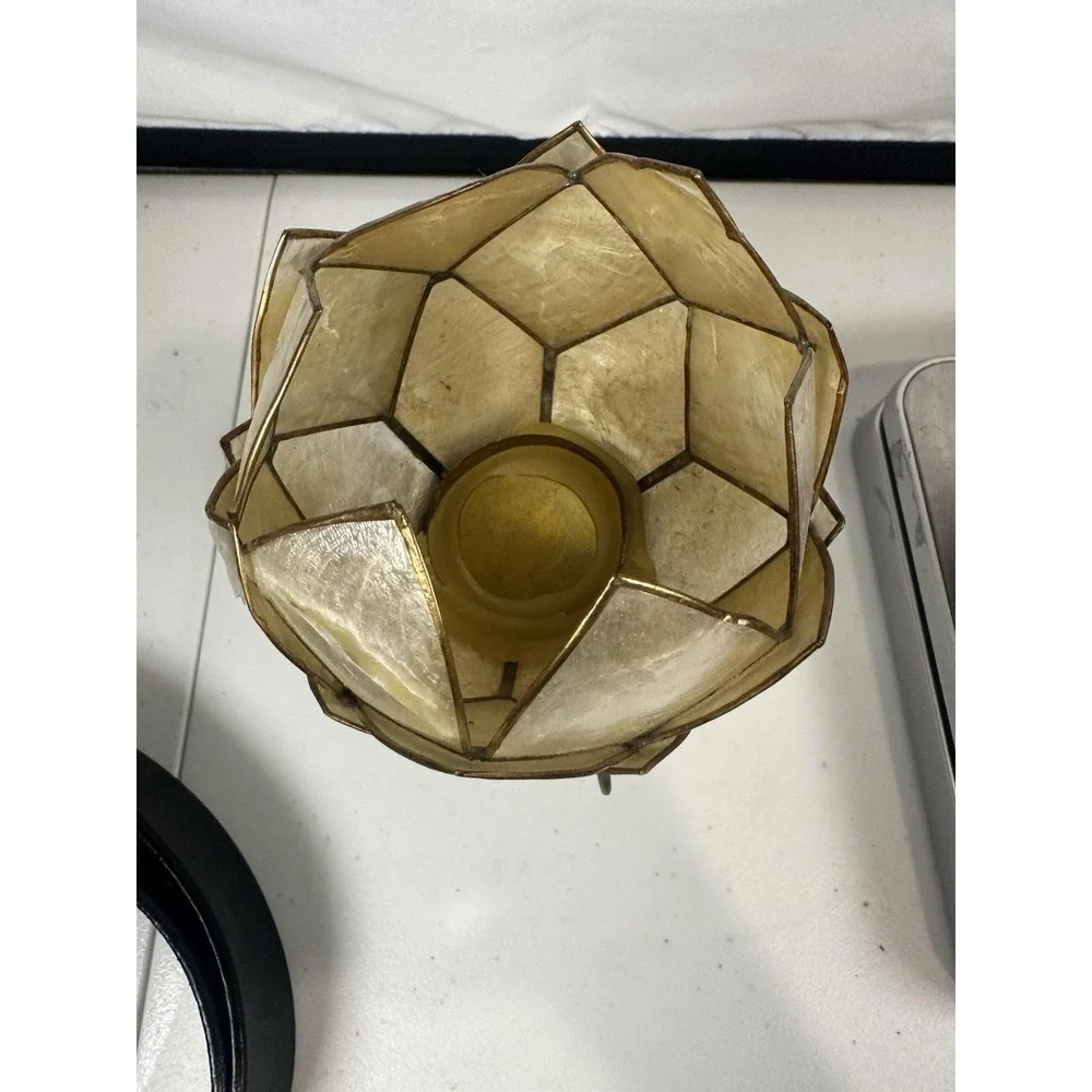 Capiz Shell Lotus Votive Candle Holder Gold Metal Stand 7